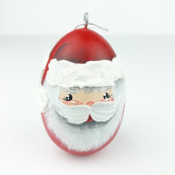 Wood Egg Painted Santa Christmas Ornament Red White - Picture 2 of 12